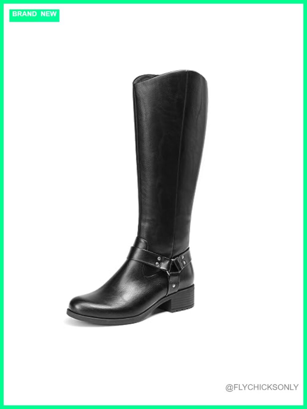 Faux Leather Knee High Motorcycle Boots Chunky Heel Side Zip